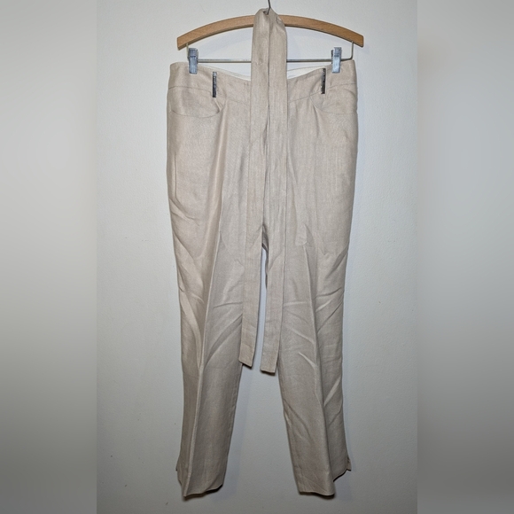 Armani Collezioni Tan Linen-blend Pants Belted Women's Size 8 - Picture 1 of 4
